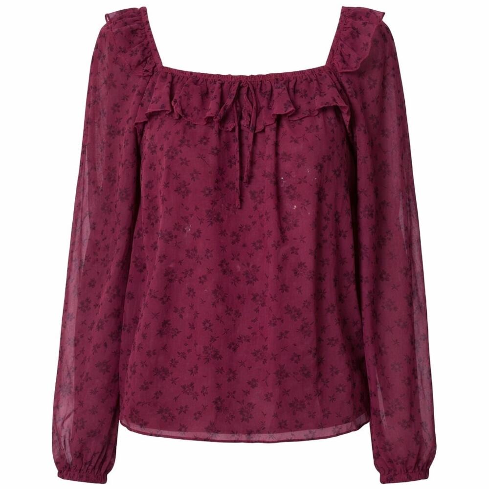 Trixxi Burgundy Ruffle Peasant Blouse Women’s Size L Boho Long Sleeve Top